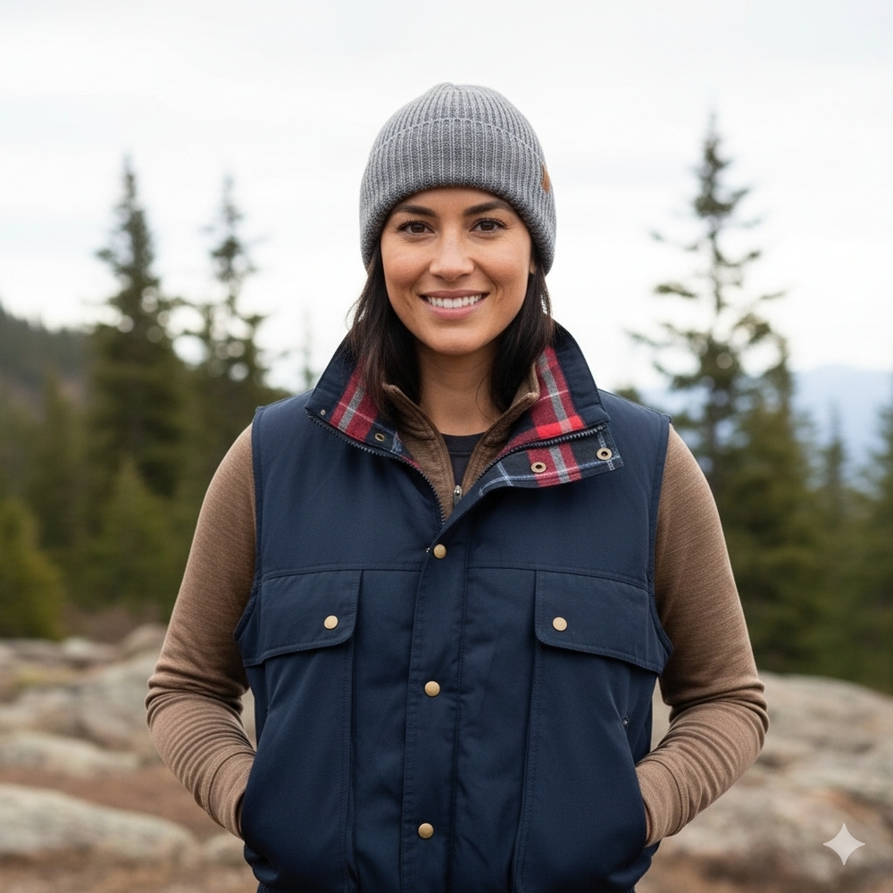 Black Cabincore Vest with Flannel Red Plaid Lining